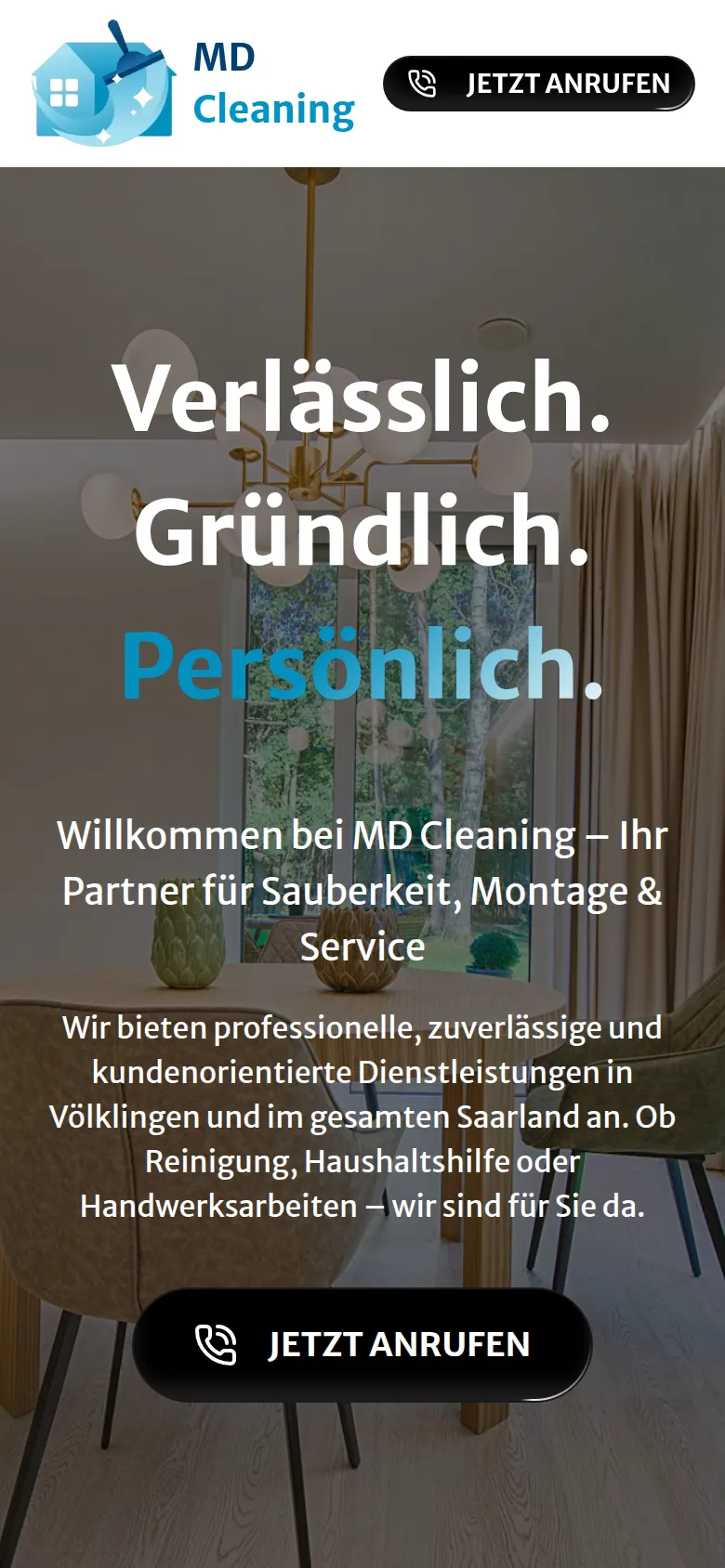mdcleaning-saar.de ana sayfasının telefondaki hâli.