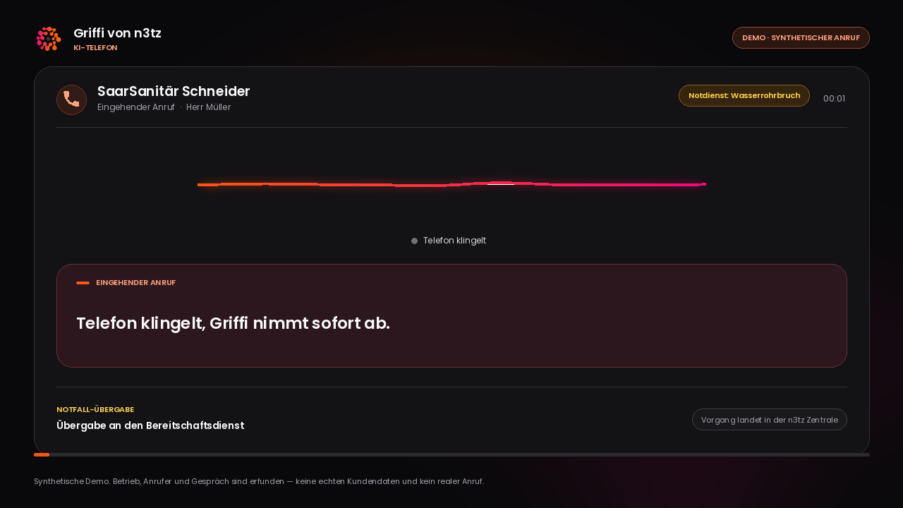 Vorschau der synthetischen Griffi-Demo zu einem Wasserrohrbruch nach Feierabend